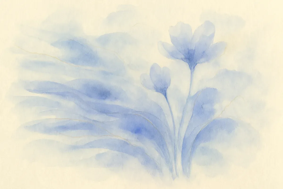 Illustration aquarelle poétique aux tons bleu doux, dans le style de La Clairière, évoquant l’art-thérapie pour se reconnecter à soi