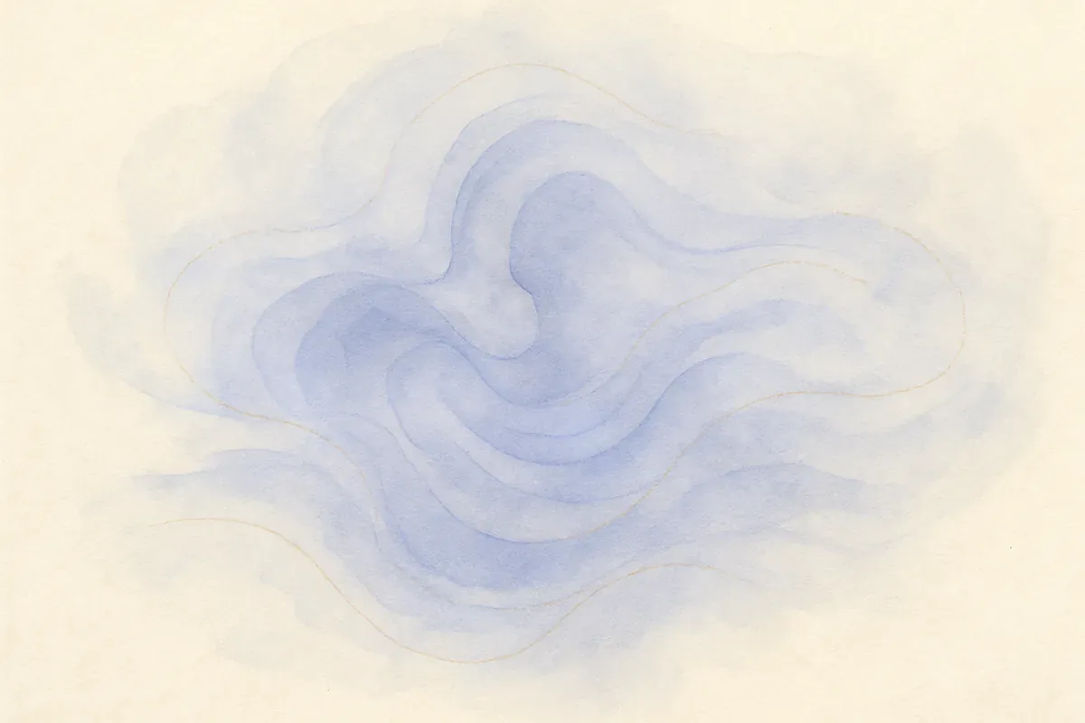 Illustration aquarelle poétique aux tons bleu doux, dans le style de La Clairière, évoquant l’hypersensibilité : la comprendre et bien la vivre