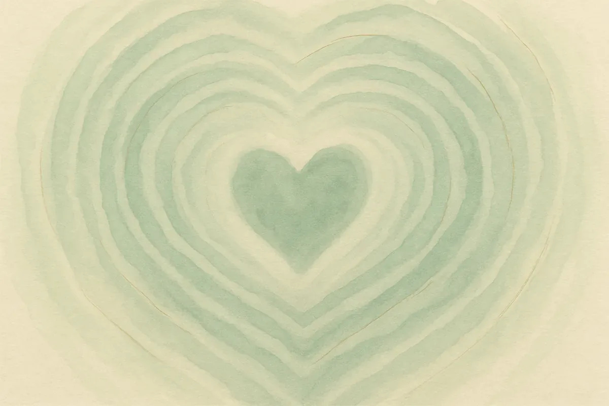 Illustration aquarelle poétique aux tons vert jade, dans le style de La Clairière, évoquant la cohérence cardiaque : principe et premiers exercices