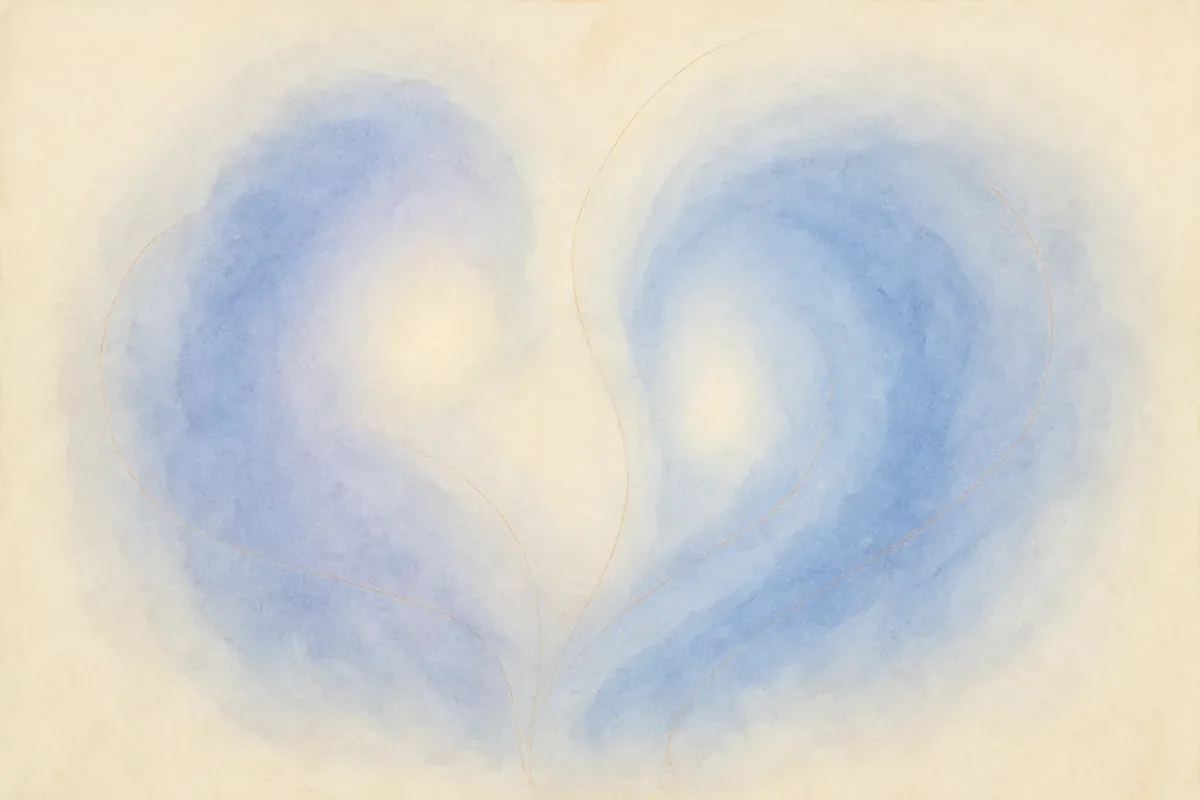 Illustration aquarelle poétique aux tons bleu doux, dans le style de La Clairière, évoquant le tantra : une voie de présence et d’union
