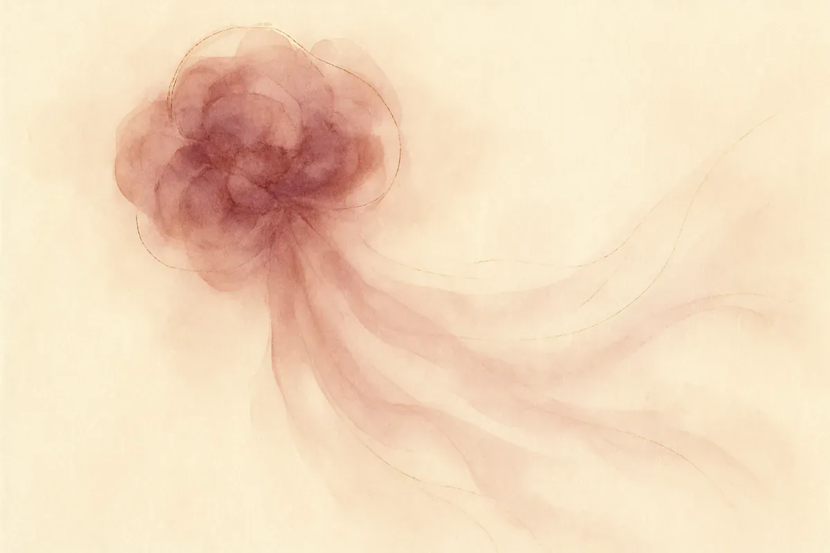 Illustration aquarelle poétique aux tons rose poudré, dans le style de La Clairière, évoquant reconnaître un blocage énergétique