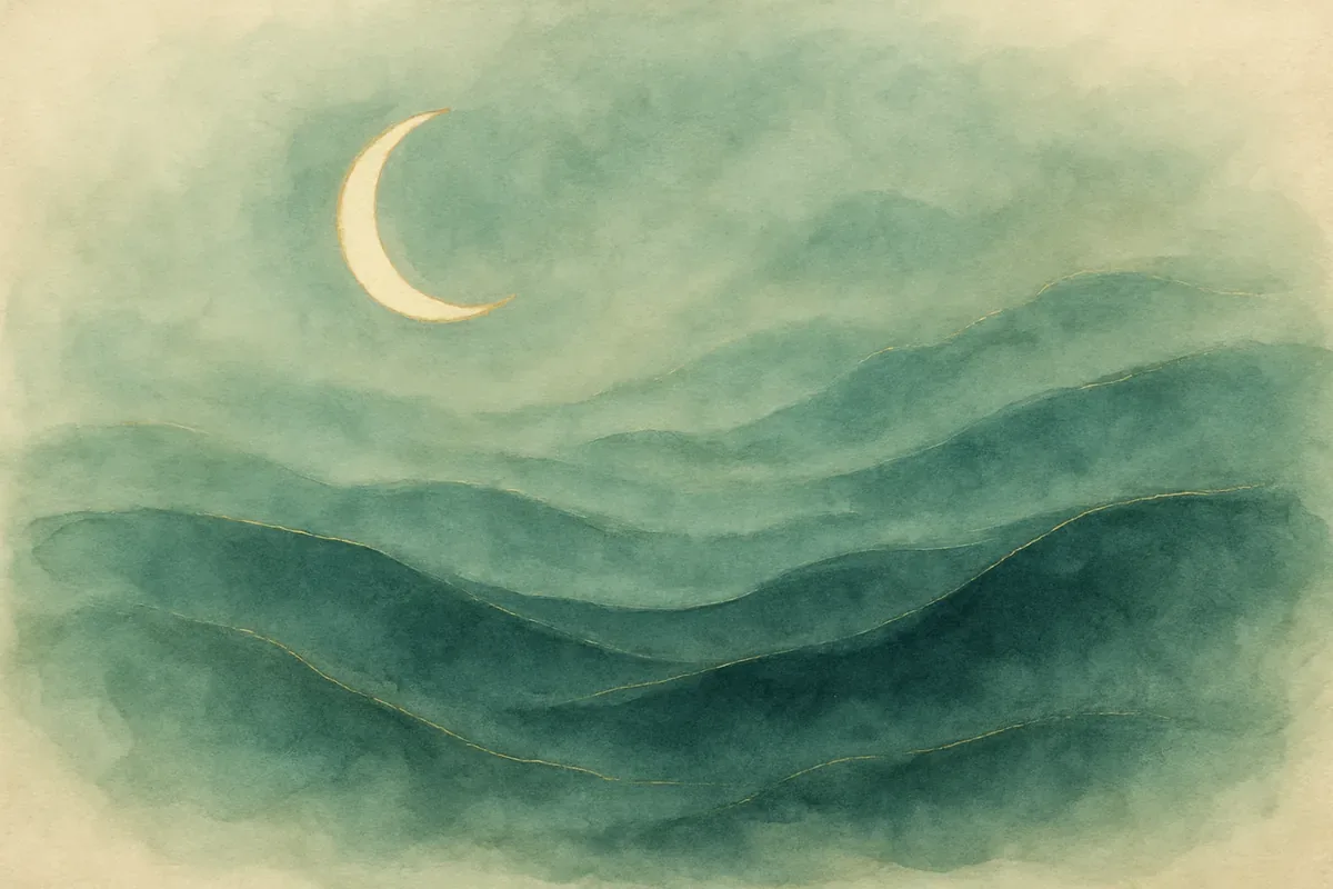 Illustration aquarelle poétique aux tons vert jade, dans le style de La Clairière, évoquant retrouver un sommeil profond, naturellement