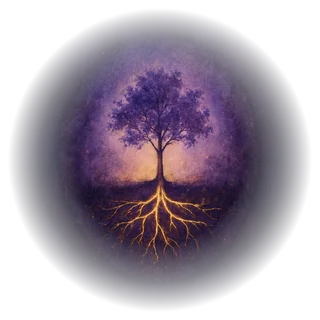 Un arbre aux racines lumineuses — aquarelle