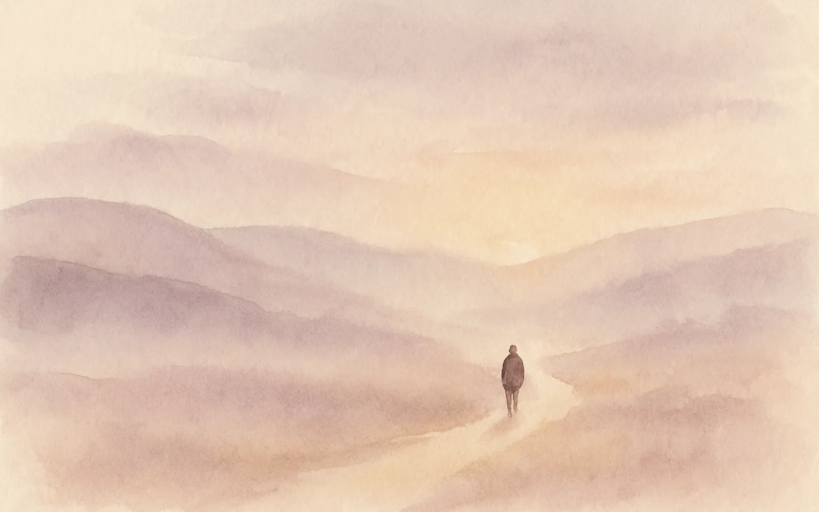 Un chemin vers la lumière au petit matin — aquarelle